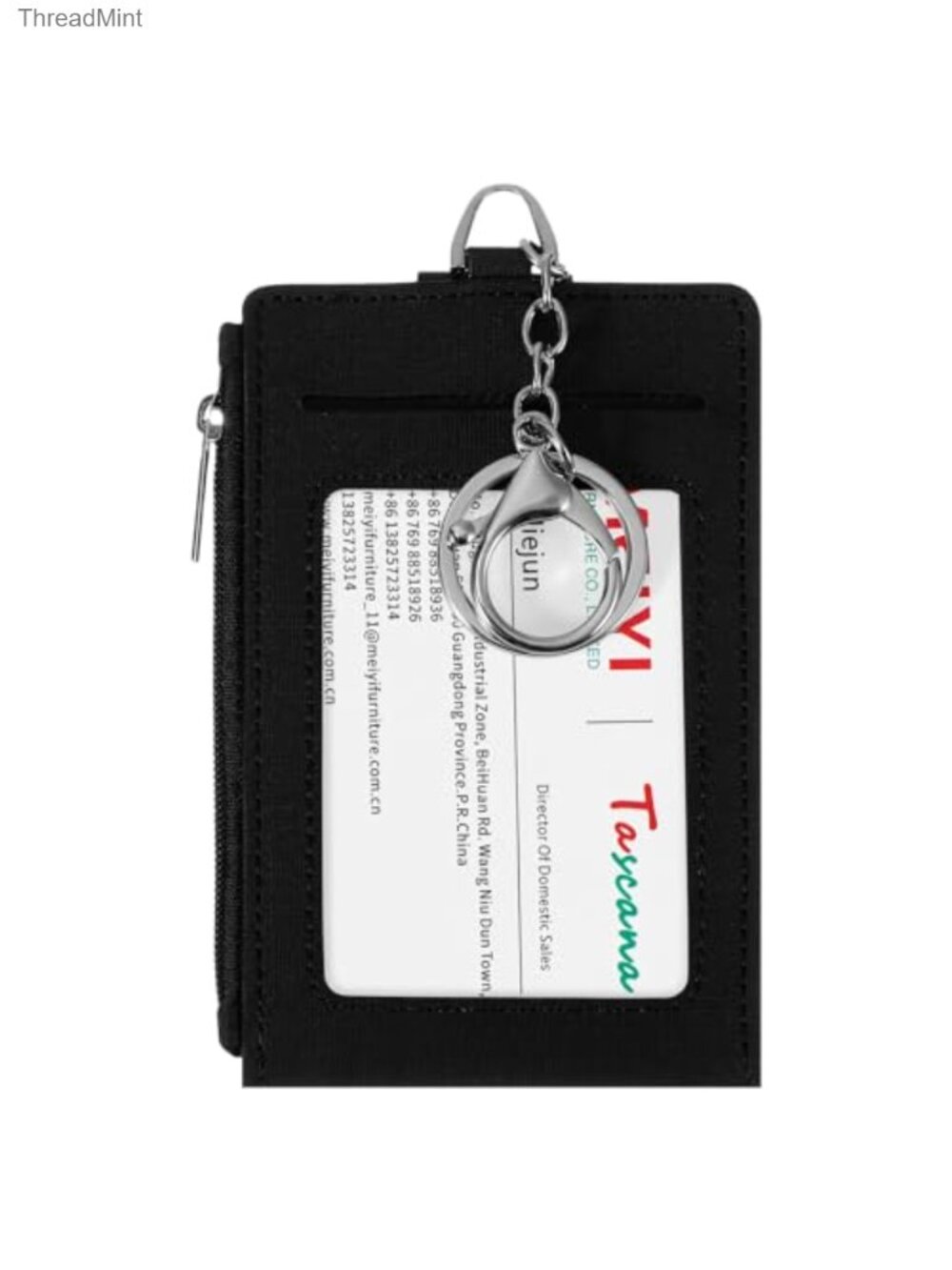 Slim Keychain Card Holder PU Leather Minimalist Wallet ID Window